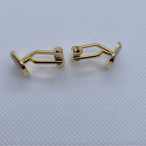 Yellow Gold Tone Cufflinks w/ Mother of Pearl - Picture 2 of 6